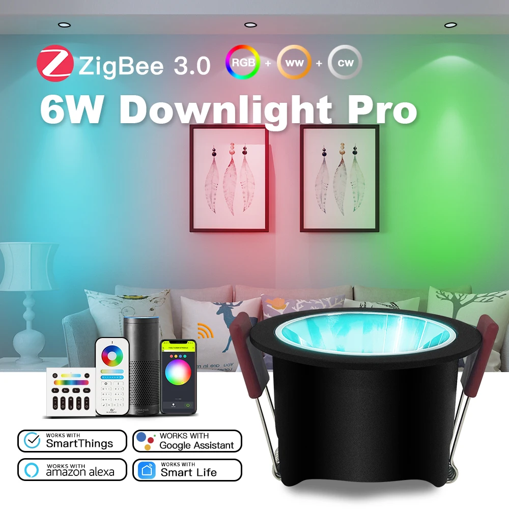 gledopto 6w zigbee30 rgbcct led downlight smarthome luz de teto recessed iluminacao app voz controle remoto zigbee2mqtt conbee 01