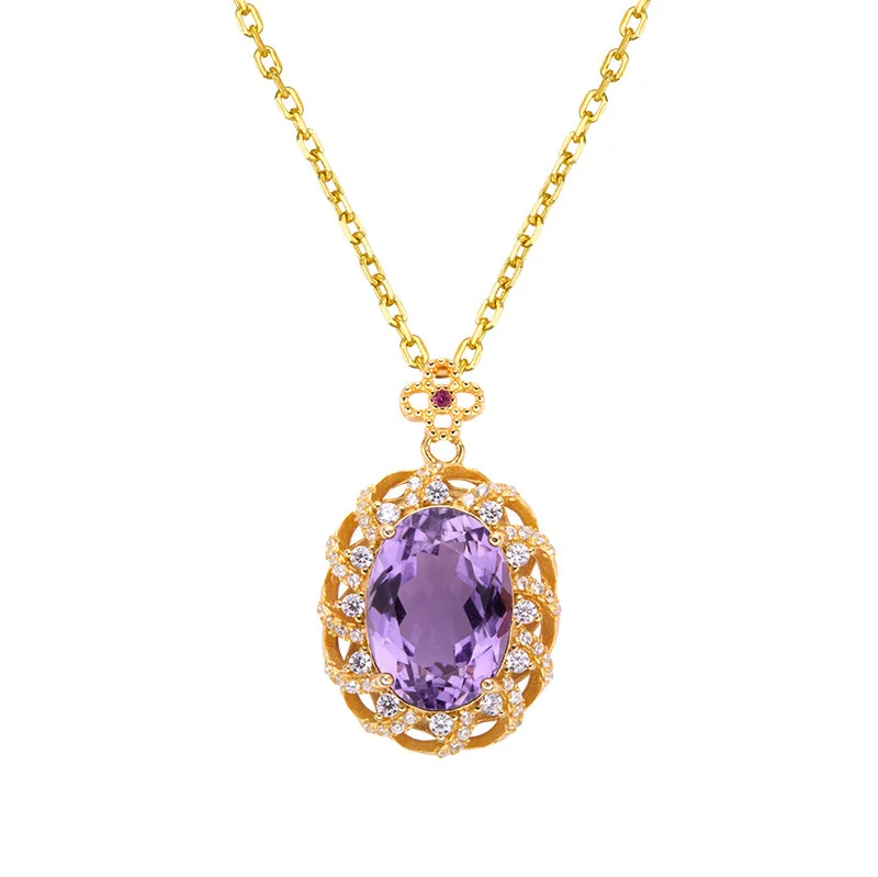 

KJJEAXCMY Boutique Jewelry Girl Natural Amethyst Necklace Pendant 925 Pure Silver Plated Gold Christmas Gift for Girlfriend Wedd