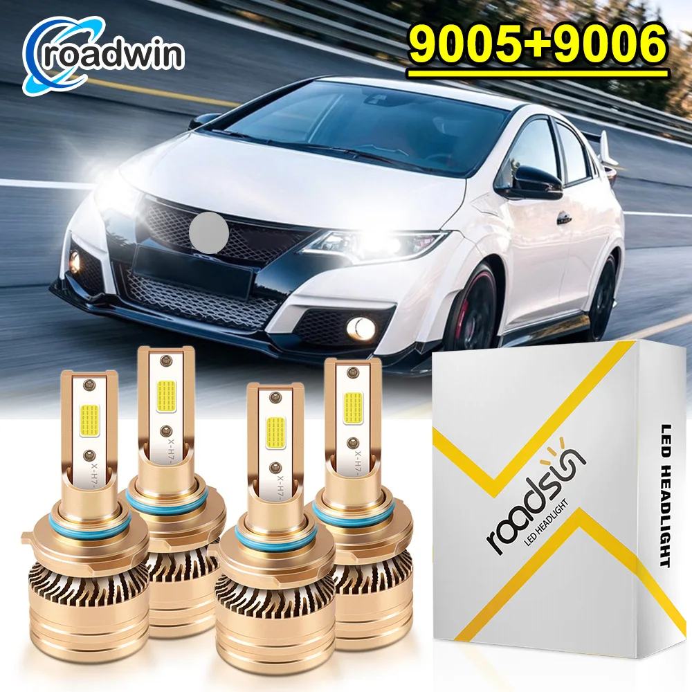 

4 шт. для Honda Civic (2004-2015) светодиодная фара 9005 9006 высота ближнего света 6000 К белый очень быстрый бесшумный вентилятор освещение на 360 градусов