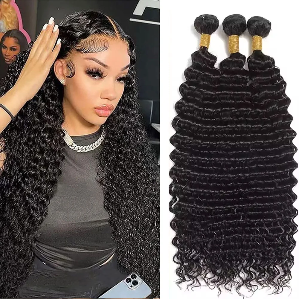 

Пучки человеческих волос с глубокими волнами, натуральный цвет, парик из 100% человеческих волос, глубокая волна, одно плетение, необработанные для чернокожих женщин