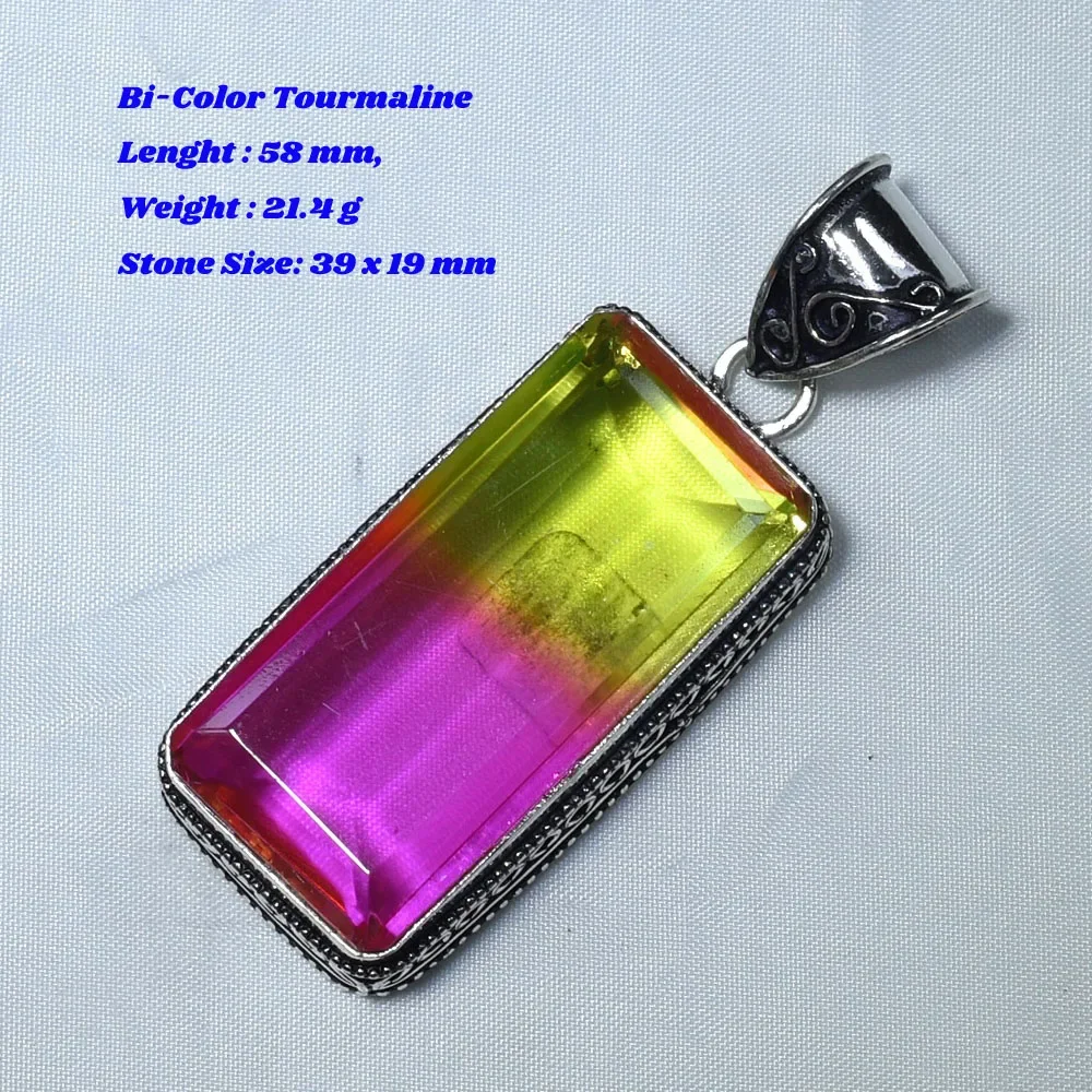 Genuine Bi-Color Tourmaline Pendant Silver Overlay over Copper