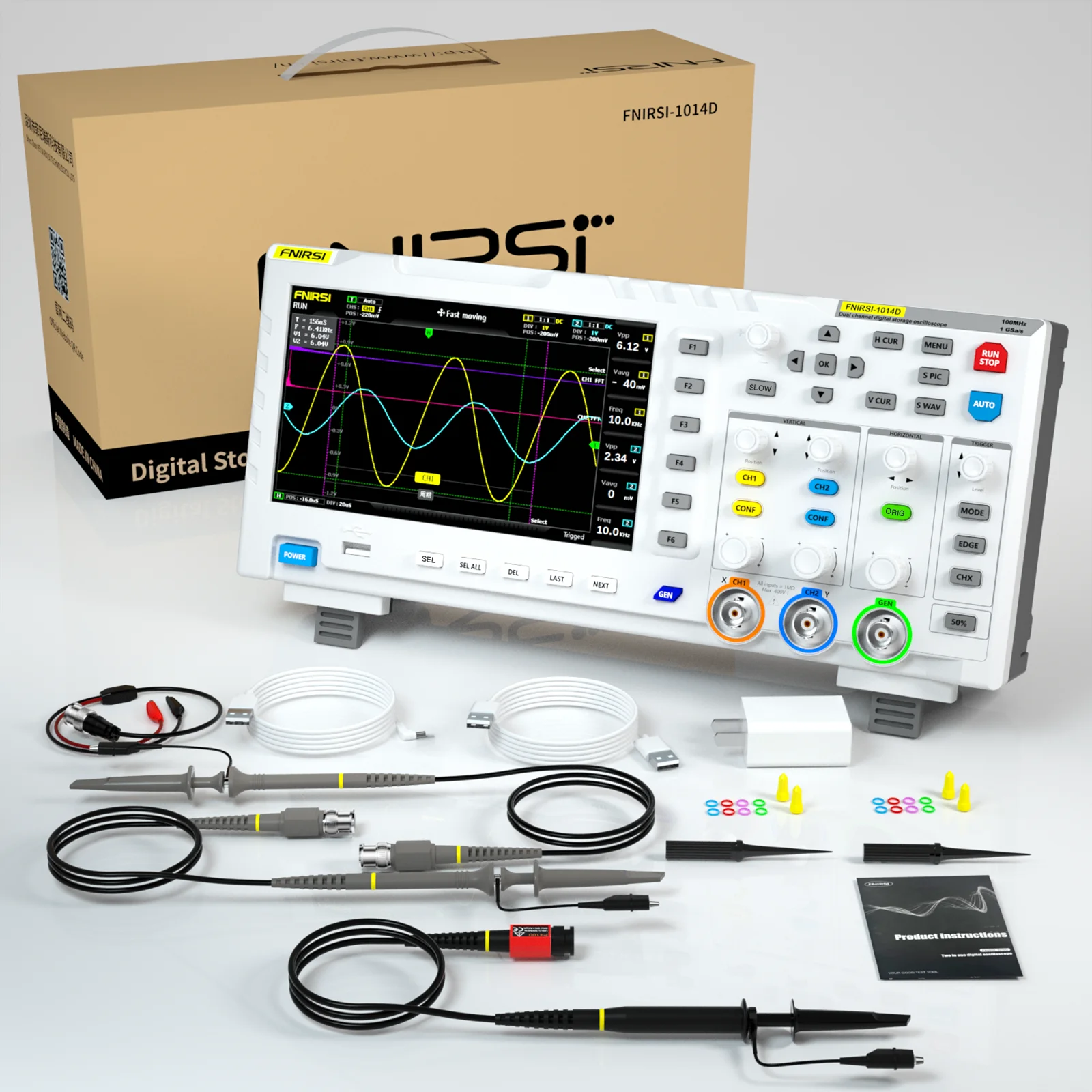 FNIRSI-1014D Digitale Oscilloscoop 2-in-1 Dual Channel uitgang Signaalgenerator 100MHz * 2 Analoge bandbreedte 1GSA/s