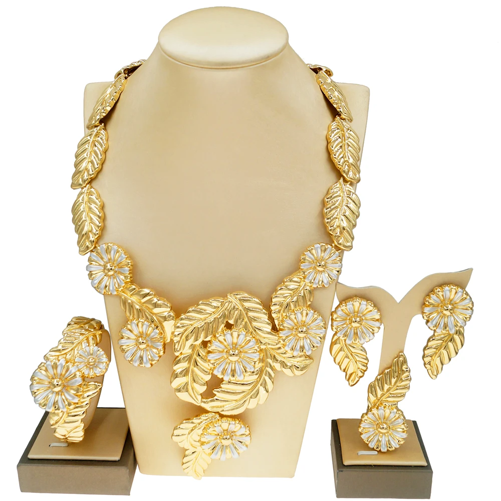 

Women Jewelry Set Italian Gold Plated Flower Pendant Party Bud Earrings Bracelet Party Jewelry Gift