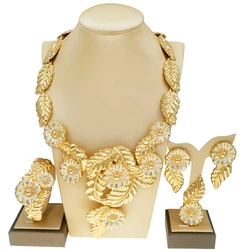 Women Jewelry Set Italian Gold Plated Flower Pendant Party Bud Earrings Bracelet Party Jewelry Gift