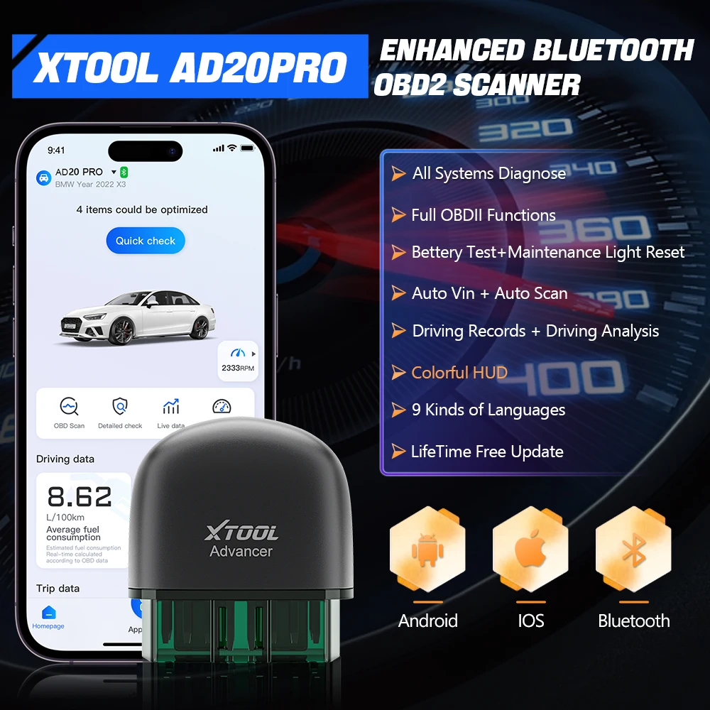 XTOOL Advancer AD20Pro All System Diagnose Tool Oil Reset Voltage Test Bluetooth OBD2 Scanner Code Reader