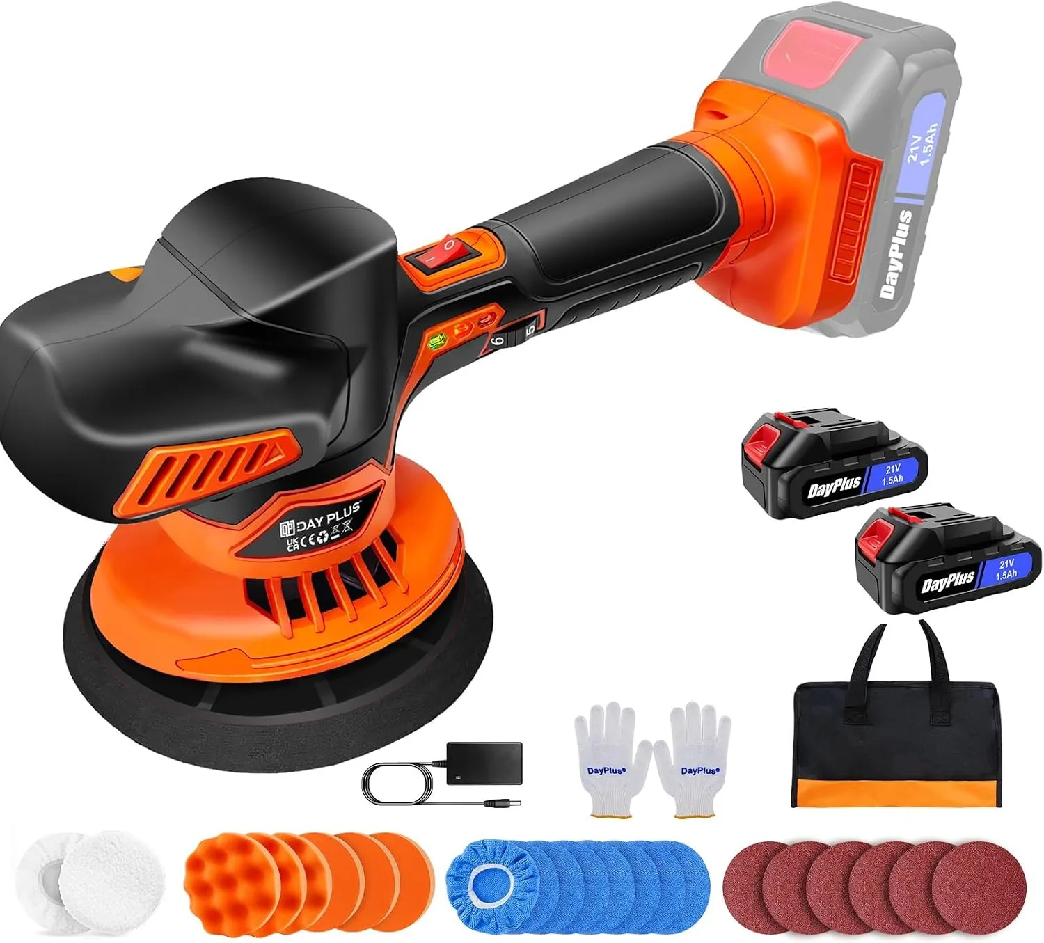 Lucidatrice a batteria 21V, lucidatrice eccentrica con 2 batterie, set lucidatrice per auto 22 pezzi, lucidatrice eccentrica, lucidatrice a 8 velocità per la cura dell'auto, lucidatura, ceratura,
