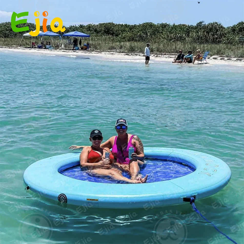 Stock 8FT/2.4m  Hexagon Round Sun Pad Water Hammock Lounger FLoating Mat Inflatable Water Raft for Pool Summer Parties