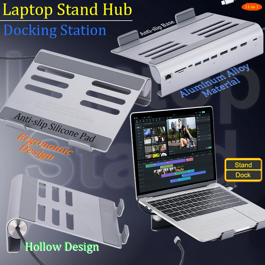 Laptop Stand Docking Station with 4K 2 HDMI and DP Port,11 in 1 Stand Hub with Triple display,Multi USB 3.0,Ethernet,for MacBook