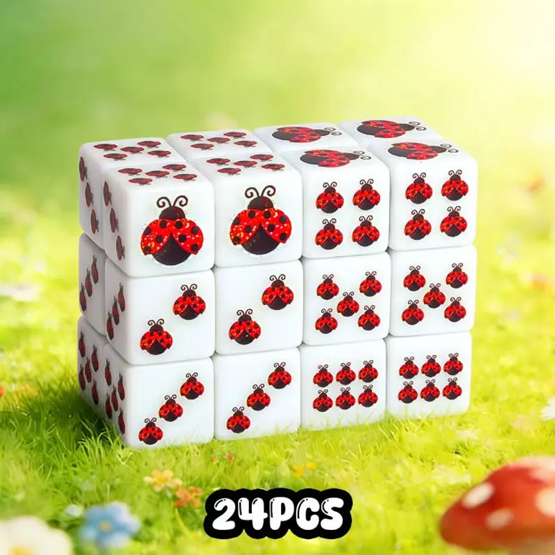 6/12/24Pcs Ladybug Themed D6 Dice Are Very Suitable for Desktop RPG and Family Game Nights, and Are Also Excellent Gifts for Tha