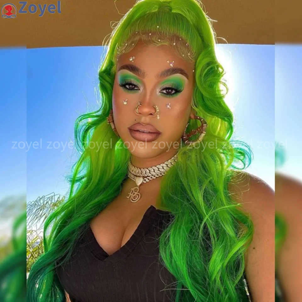 Green Wig Loose Curly Lace Bob Wave Long Synthetic Frontal Lace Wigs for Women Grass Green Short Bob Wig Natural Wave Wig Cospla