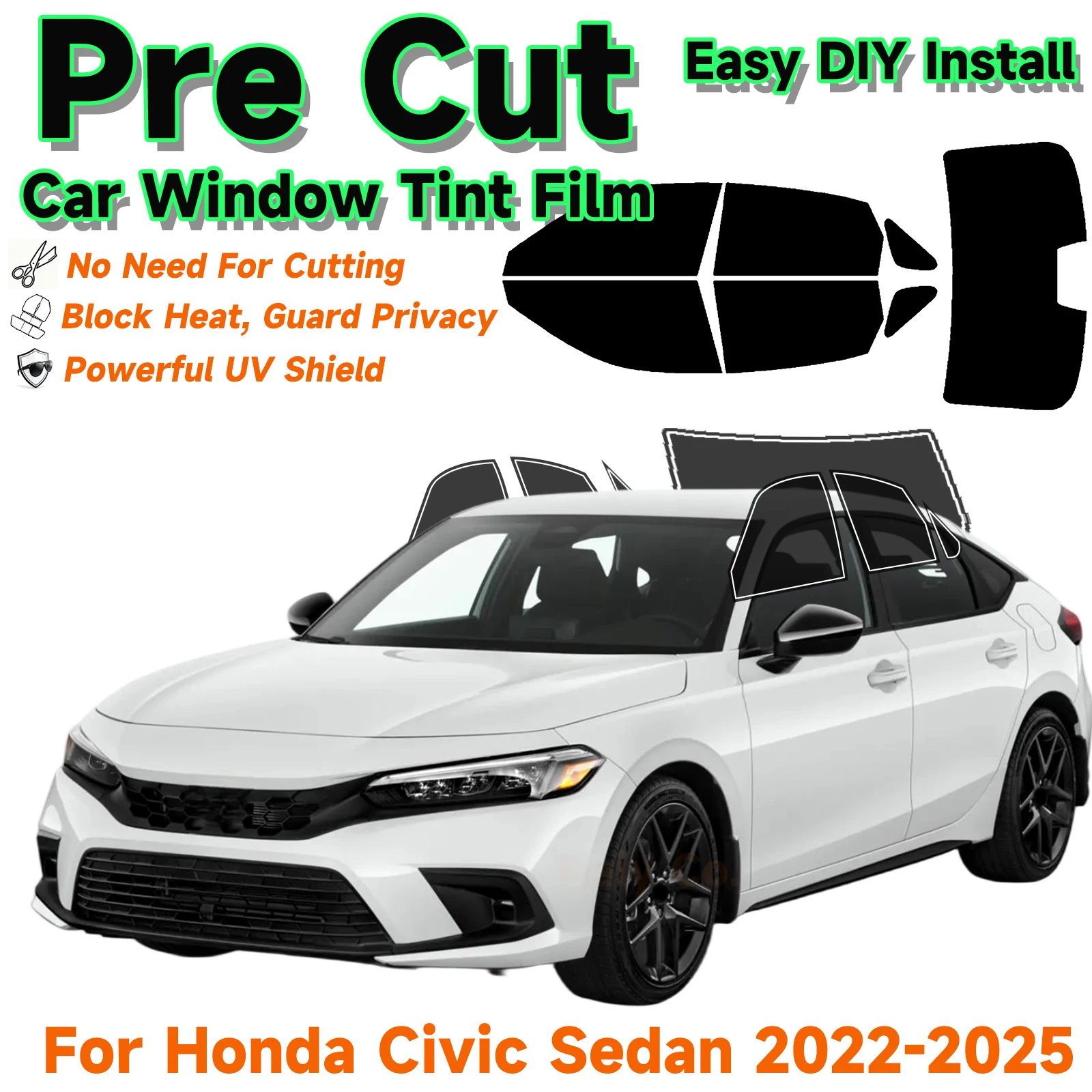 

PreCut Window Tint Car For Honda Civic Sedan 2022-2025 Sun UV Block Heat & Glare 2Ply Window Protector Films Shade Auto Sticker