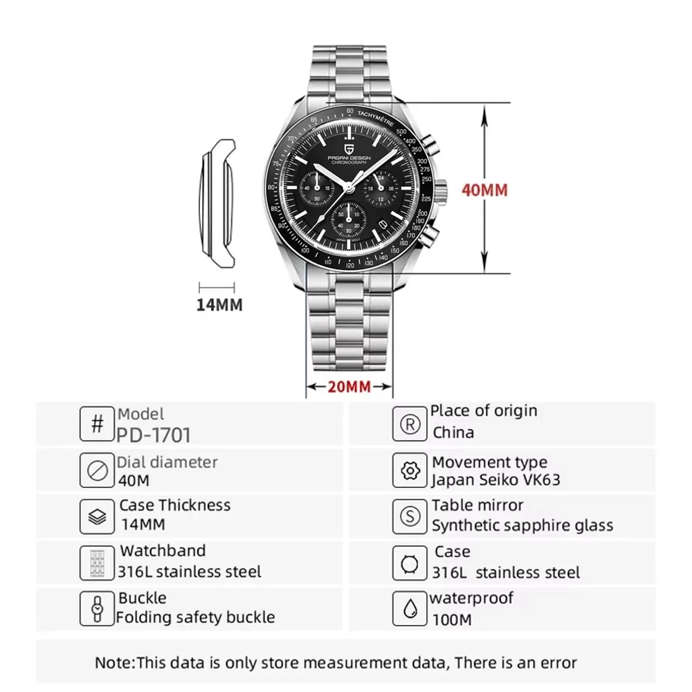 montre homme pagani design – vue détaillée