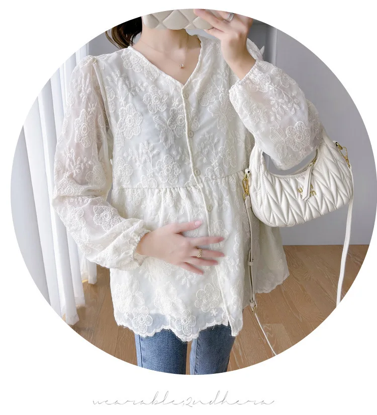 Maternity Clothes Long Sleeve Nursing Blouse Shirt Spring Autumn Casual Pregnant Women V-Neck Blouse Shirt Top Dress Vestido