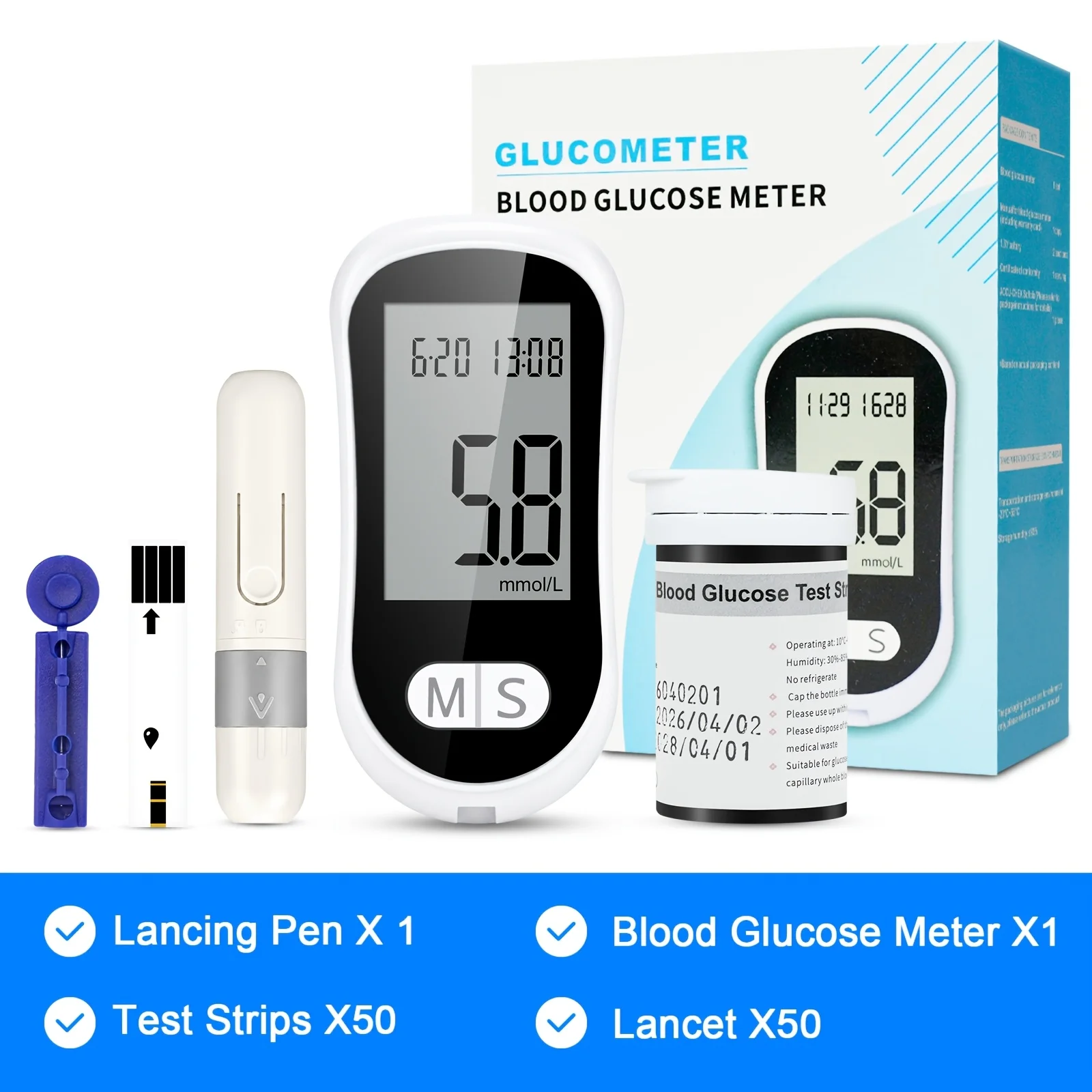 medidor-de-glicose-no-sangue-glucometro-medico-testador-de-diabetes-sem-codificacao-teste-rapido-em-5-segundos-kit-com-50-tiras-de-teste-e-50-lancetas