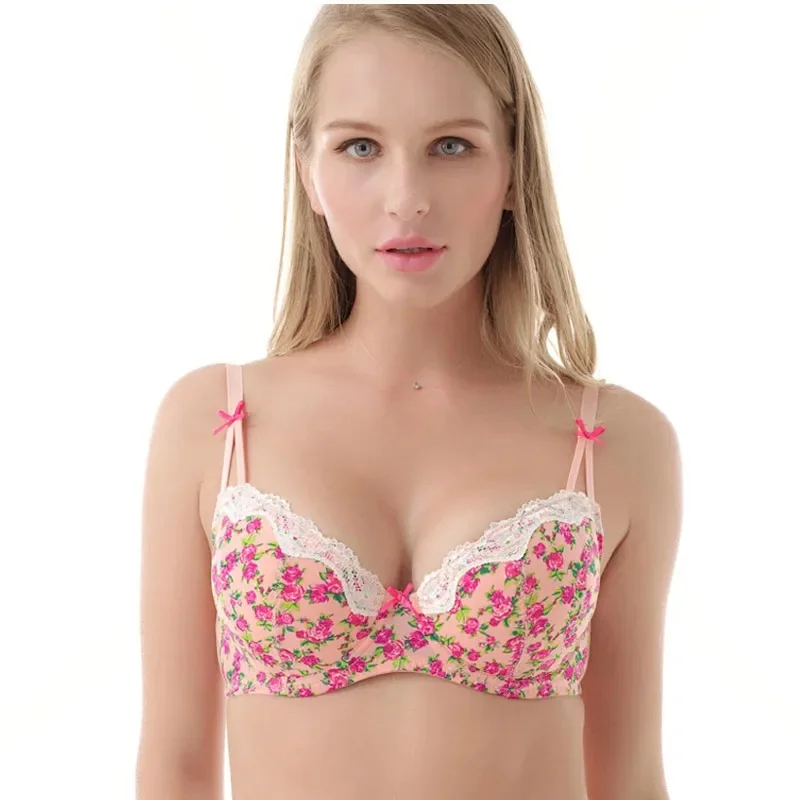 Najwyższej jakości kobiety moda drukowanie biustonosz Push Up z fiszbinami 3/4 biustonosze dla kobiet bielizna 34B 34C 36B 36C 32D 34D 36D 723700 — zdjęcie 2