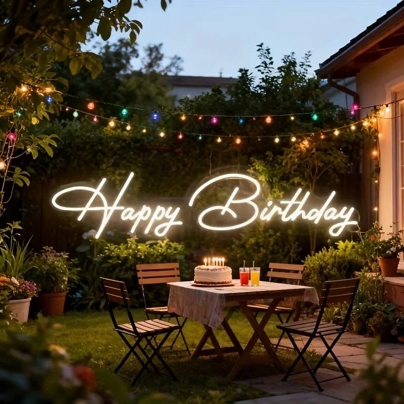

USB-Powered Dimmable LED Neon Light Sign - Happy Birthday Lettering with Glowing Effect, Multi-Color Options
