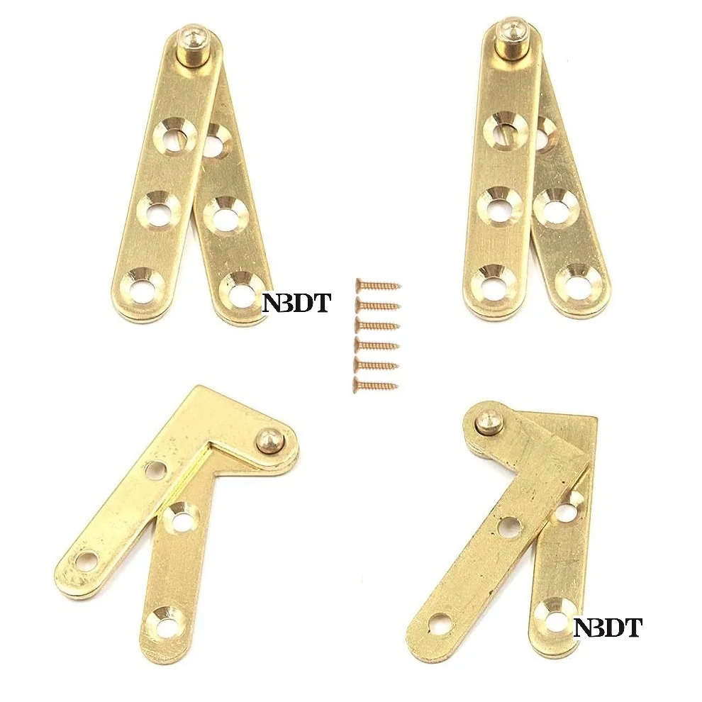 4Pairs Brass Pivot Cabinet Door Hinge Top Bottom Mount With Screws