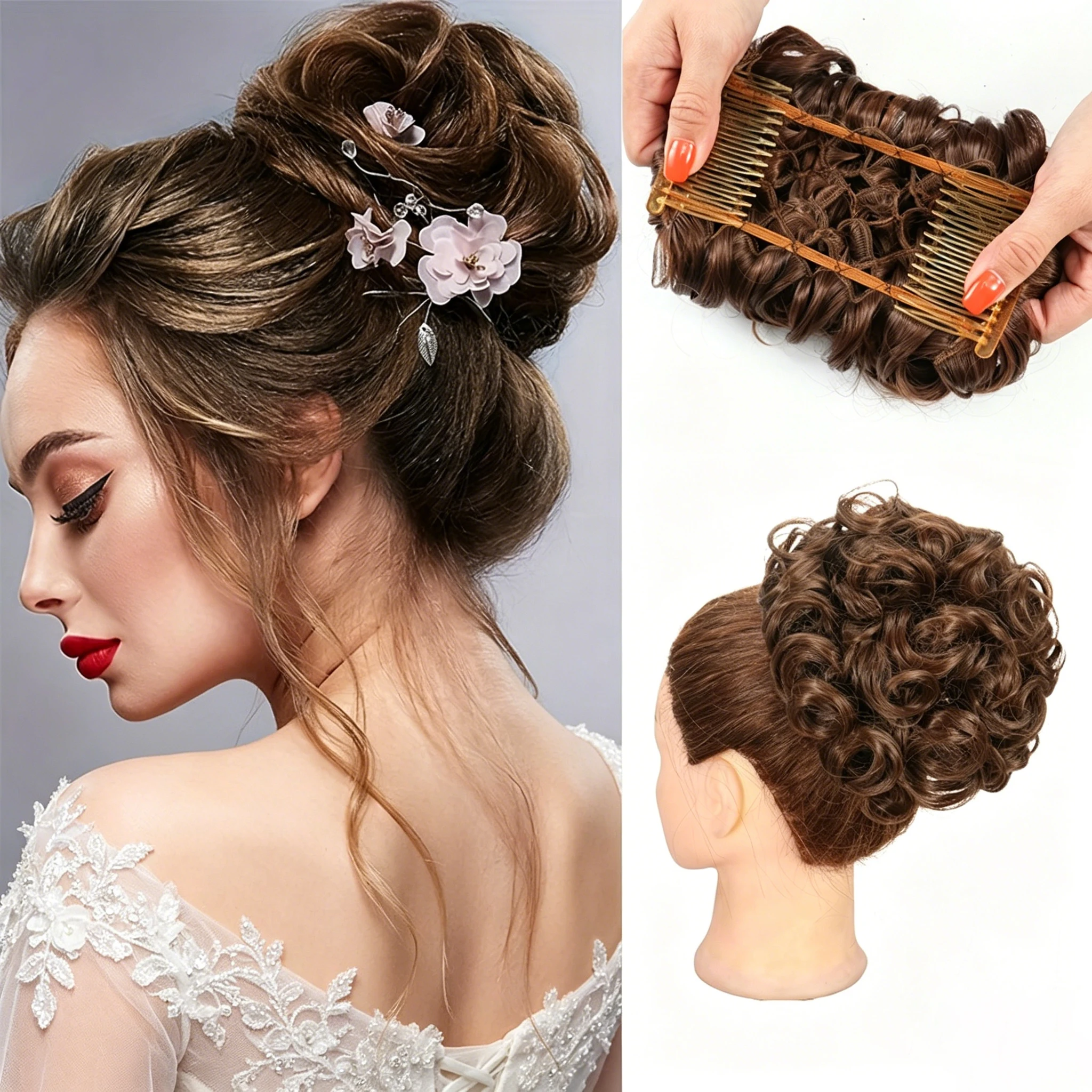 

Floral Blonde Messy Bun Hair Piece for Women Heat-Resistant Synthetic Hair Easy to Style for Elegant Daily Looks