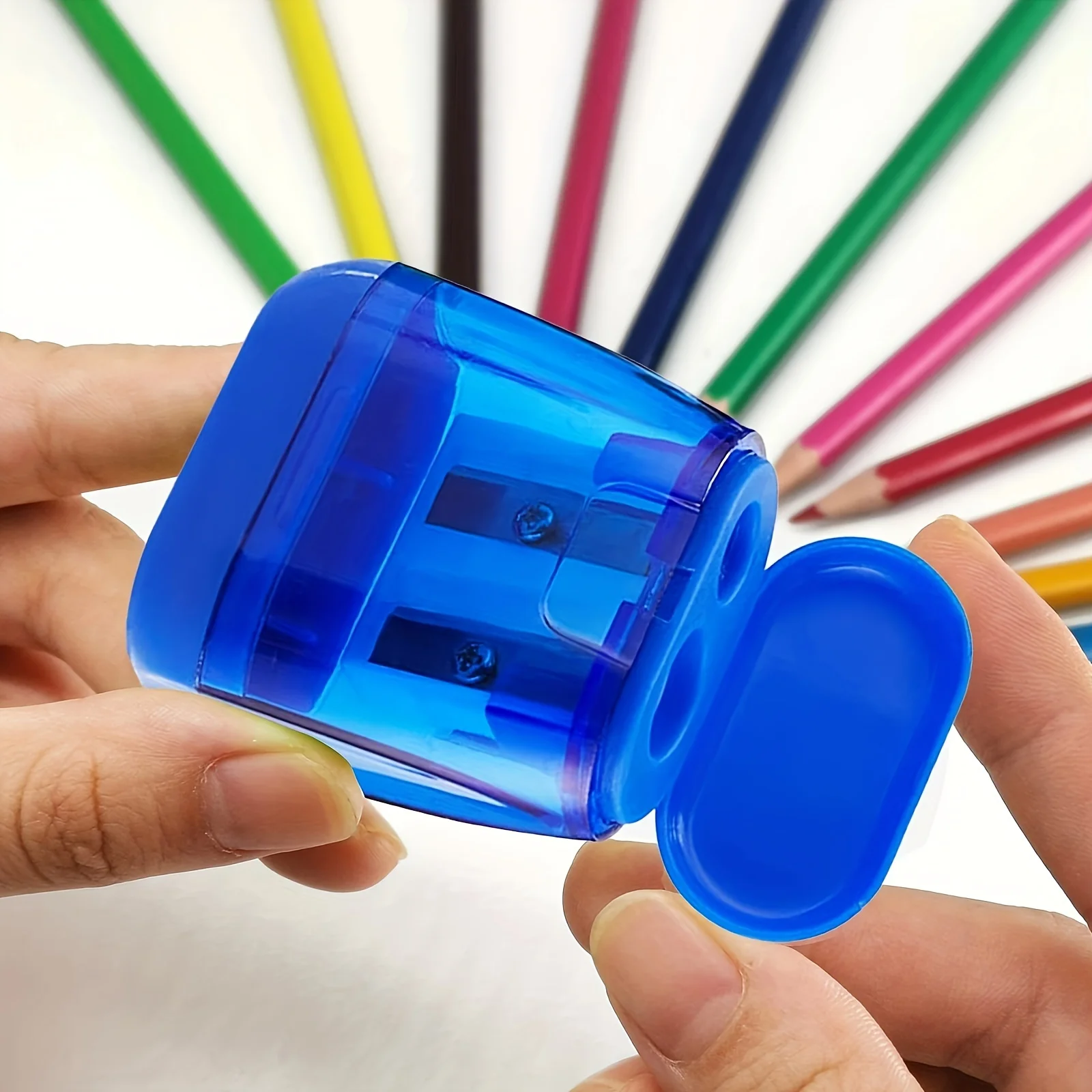 4PCS Dual-Hole Pencil Sharpeners with Lid and Shavings Container, Portable Manual Sharpener Set for Colored Pencils.