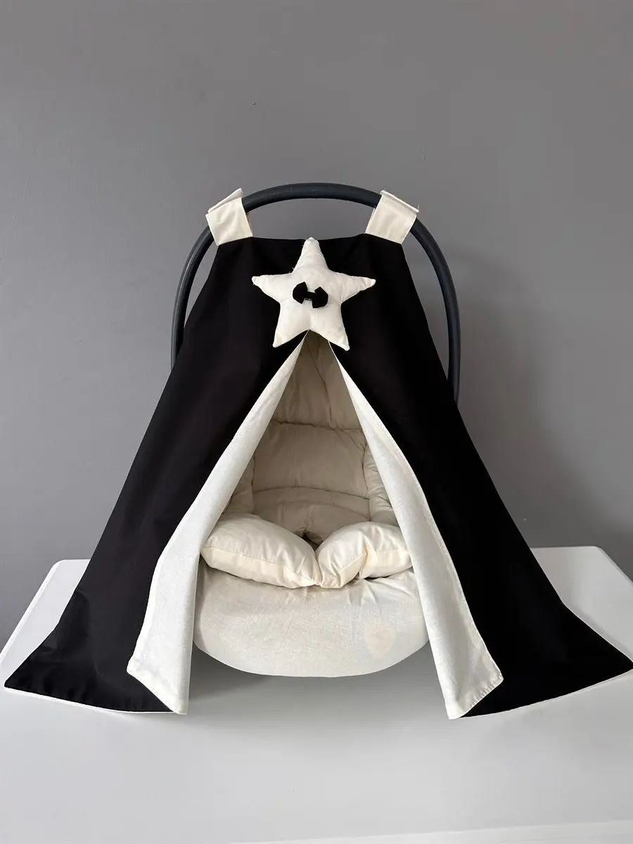 

Handmade Black-Cream Star Design Stroller Cover and Stroller Cushion