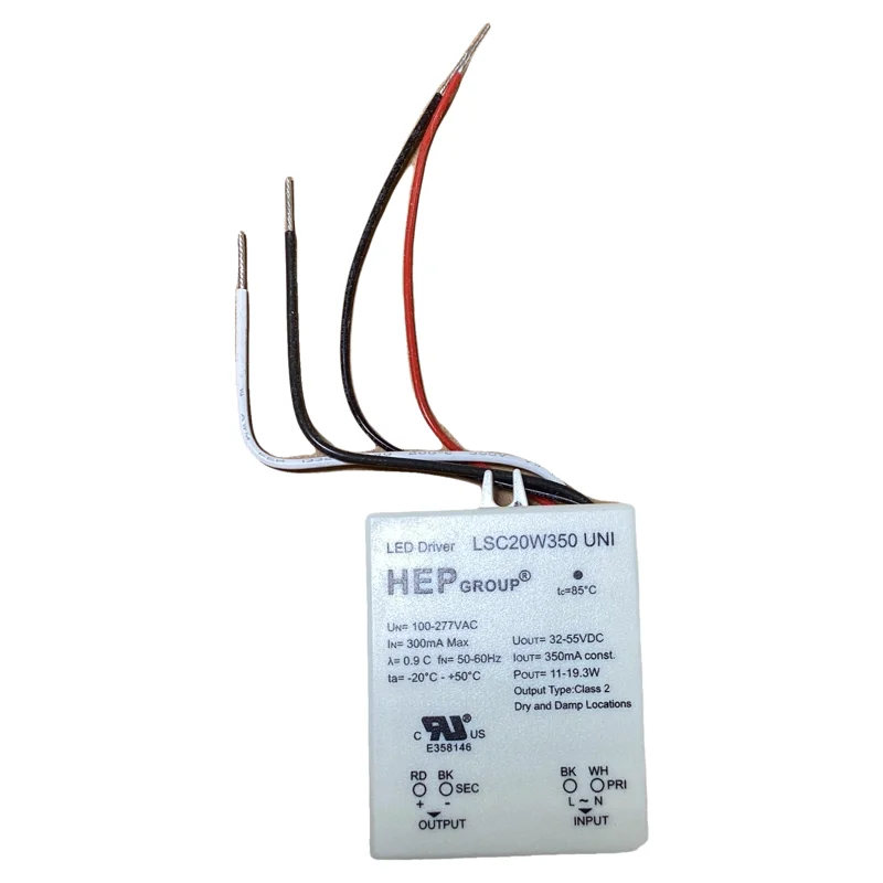 11-19.3W LSC20W350 UNI US LED Driver 350mA 32-55VDC Class 2 Dry and Damp Locations
