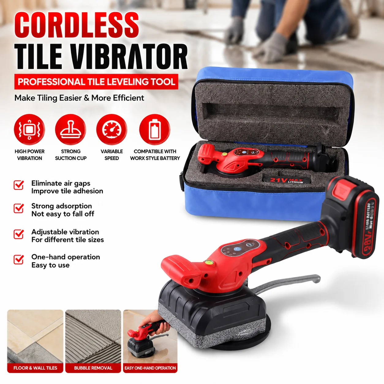 Vibrateur de carreaux sans fil, machine à carreler électrique, outil de nivellement de carreaux de sol et de mur haute puissance, compatible avec la batterie de type Worx