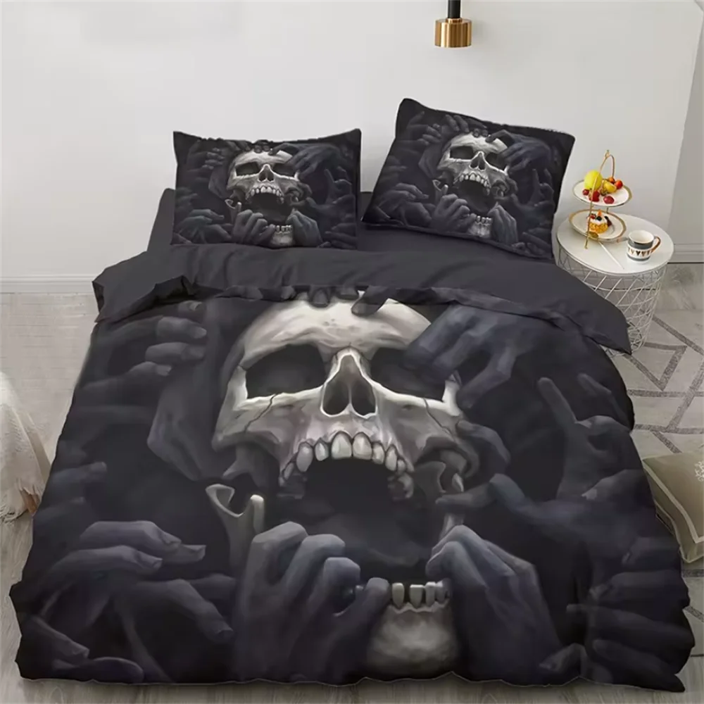 

2/3pcs 3D Skull Printed Duvet Cover Set (1 Duvet Cover + 1/2 Pillowcase), Soft Cozy Anime Bedding Set For Bedroom & Guest Room