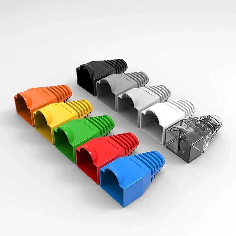 (50 pièces/paquet) bottes de câble réseau RJ45 manchon de Protection multicolore en plastique soulagement de la tension pour Protection de prise modulaire Cat5e Cat6