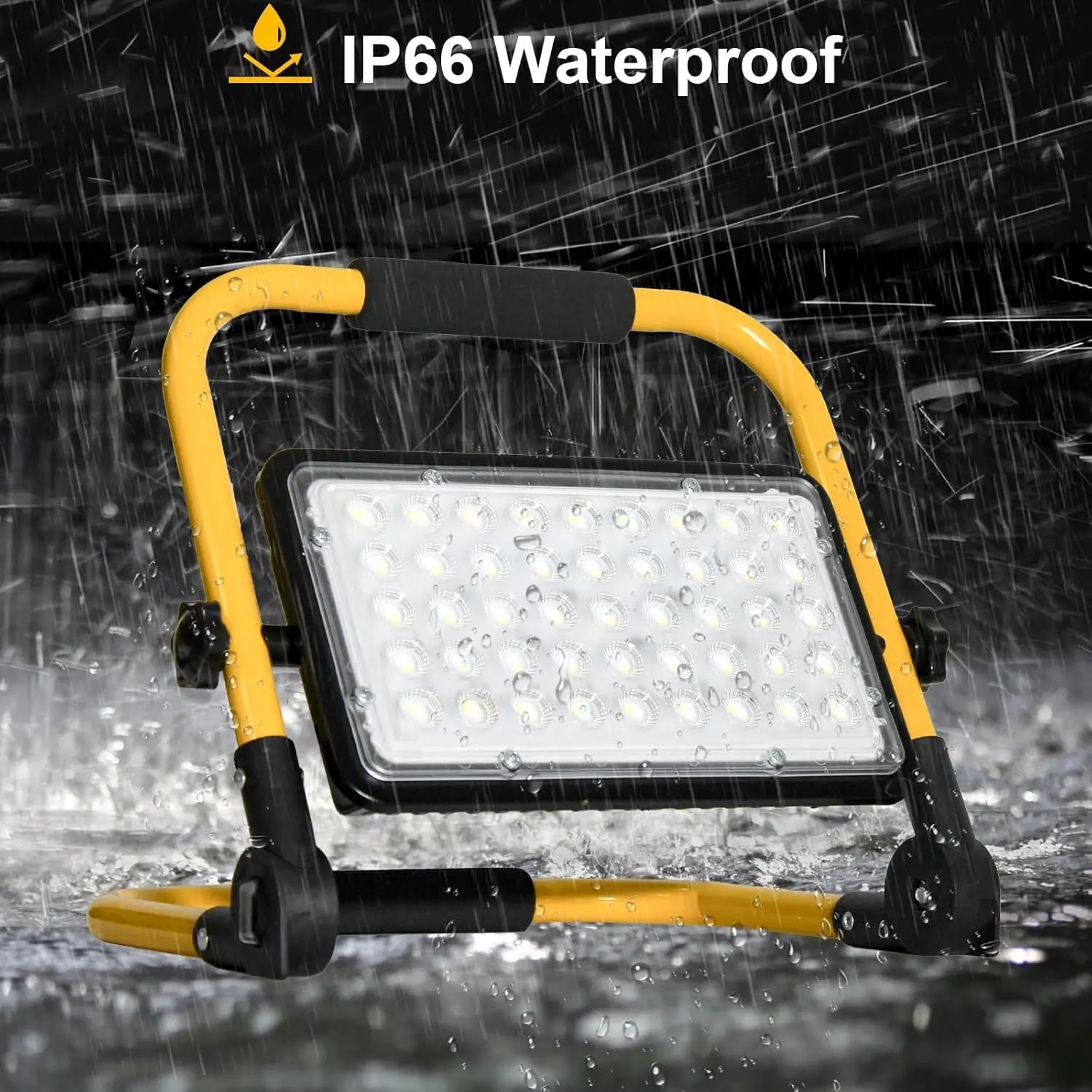 50W 5000LM Work Lights with Stand, 6500K Flood Lights Outdoor, 13.1ft 4M Cord with Plug, IP66 Waterproof Portable Worklights