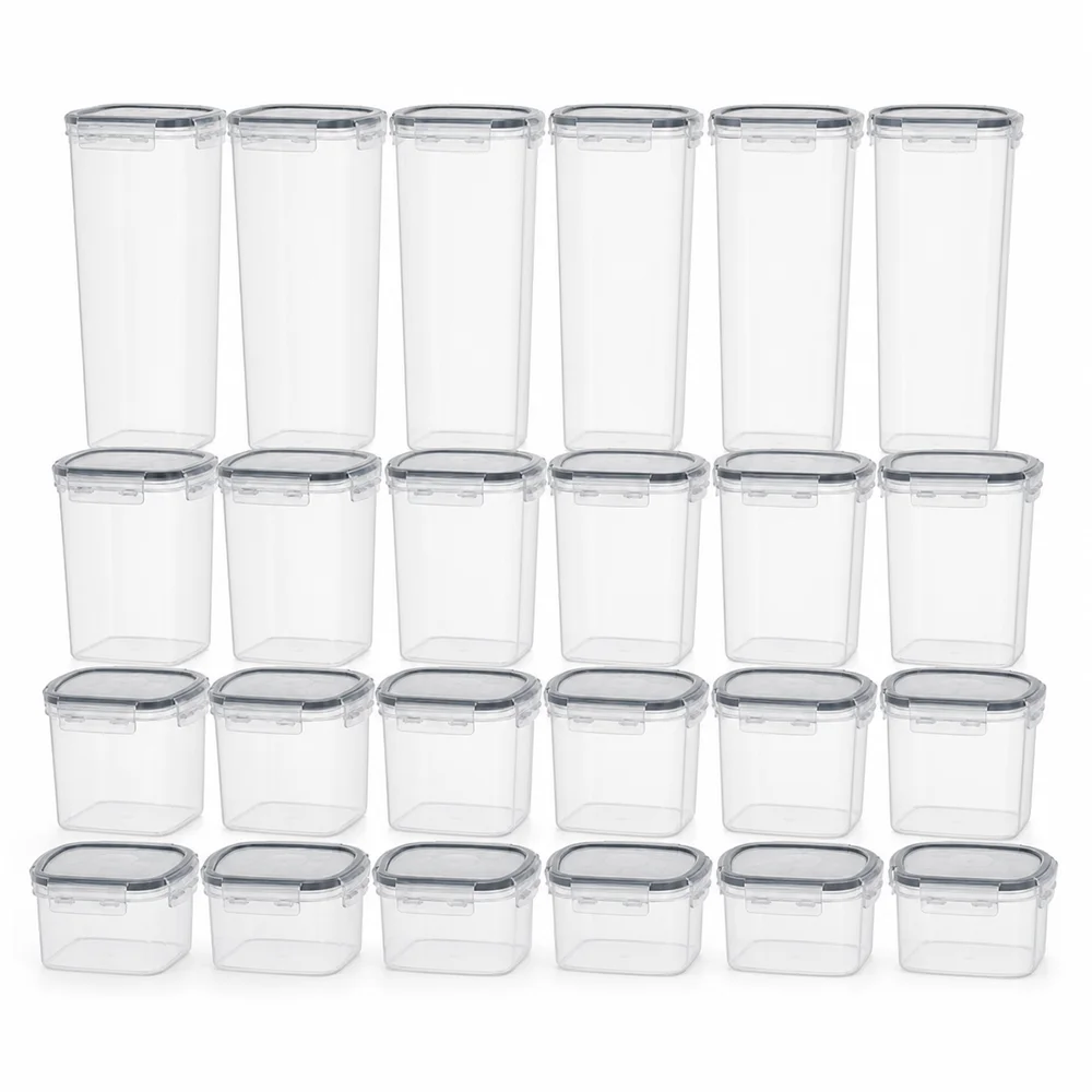 24 Pack Airtight Food Storage Containers with Lids, Clear Plastic Pantry Canisters for Cereal Flour Sugar Pasta, 4 Sizes