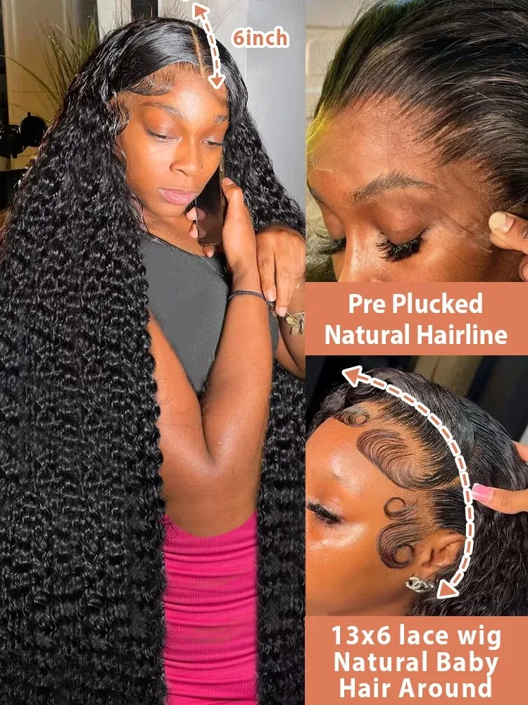 YKB Curly Wigs Human Hair HD 13X6 Lace Frontal Wig 30 40 Inch 14x4 Raw Deep Water Wave Glueless 6X6 Closure Preplucked Remy Hair image 2