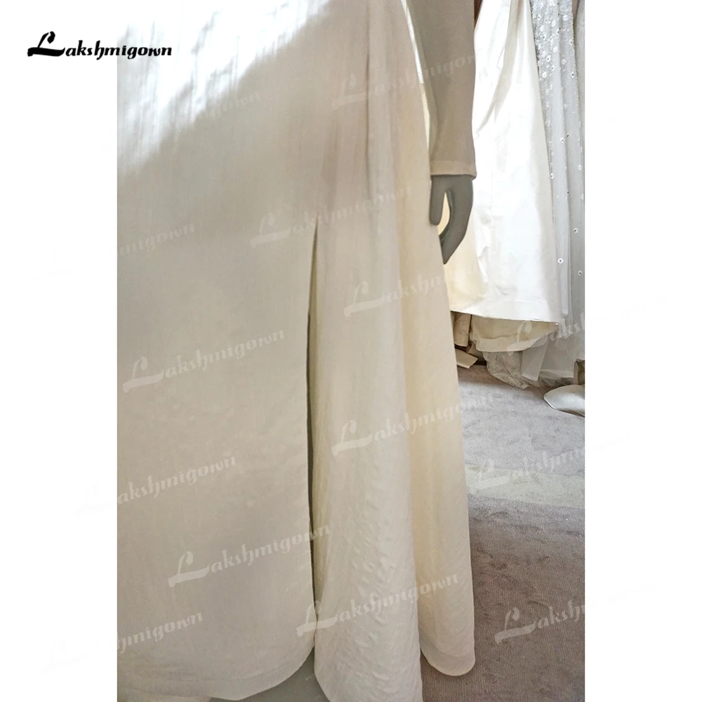 Robe de mariée trapèze à manches longues pour femmes, simple et sexy, col bateau, fendue sur les patients bohèmes, robe de balayage, éducatif