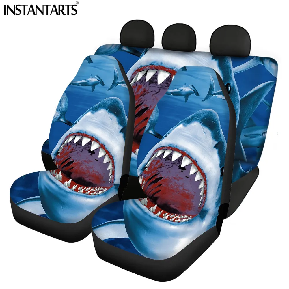 

INSTANTARTS Automobile Front and Back Seats Cushion Creative Fierce Shark Design Hand Washable Easy Clean Car Protective Covers