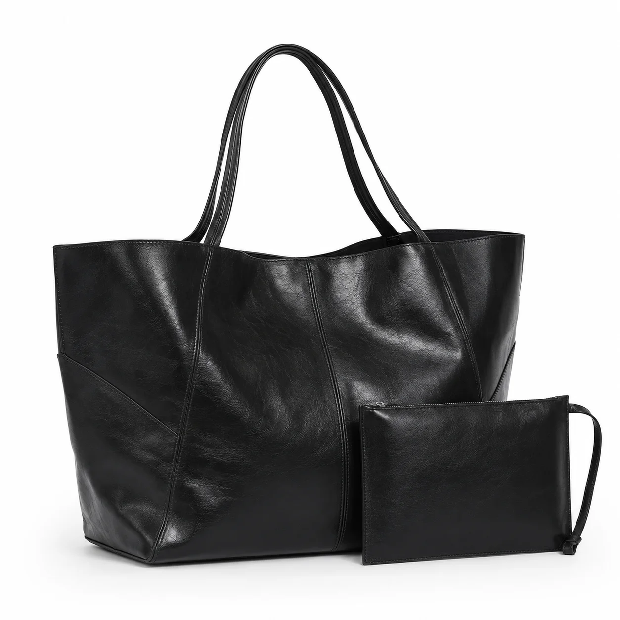 Women Large Capacity Tote Bag PU Leather Shoulder Bag with Mini Pouch Casual Work Travel Handbag