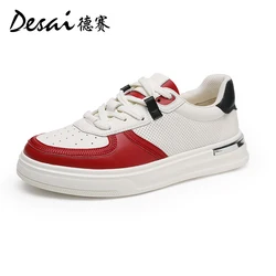 Desai Men's Shoes Summer 2024 New Genuine Leather Soft Sole Elevated Shoes Men's Perforated Breathable Casual Shoes DS3051