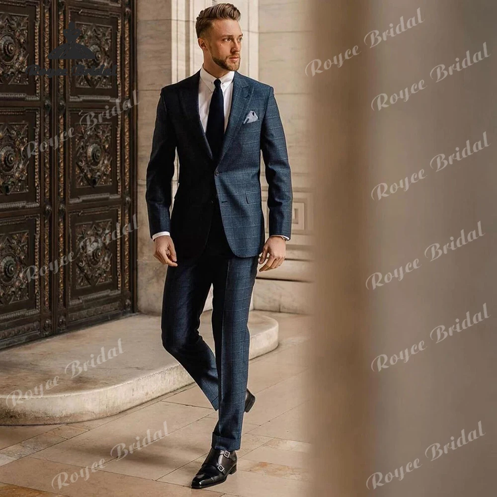 

Plaid Checked Two Piece Men's Suit Wedding 2026 Peak Lapel Single Breasted Evening Prom Suit Customized trajes para hombre