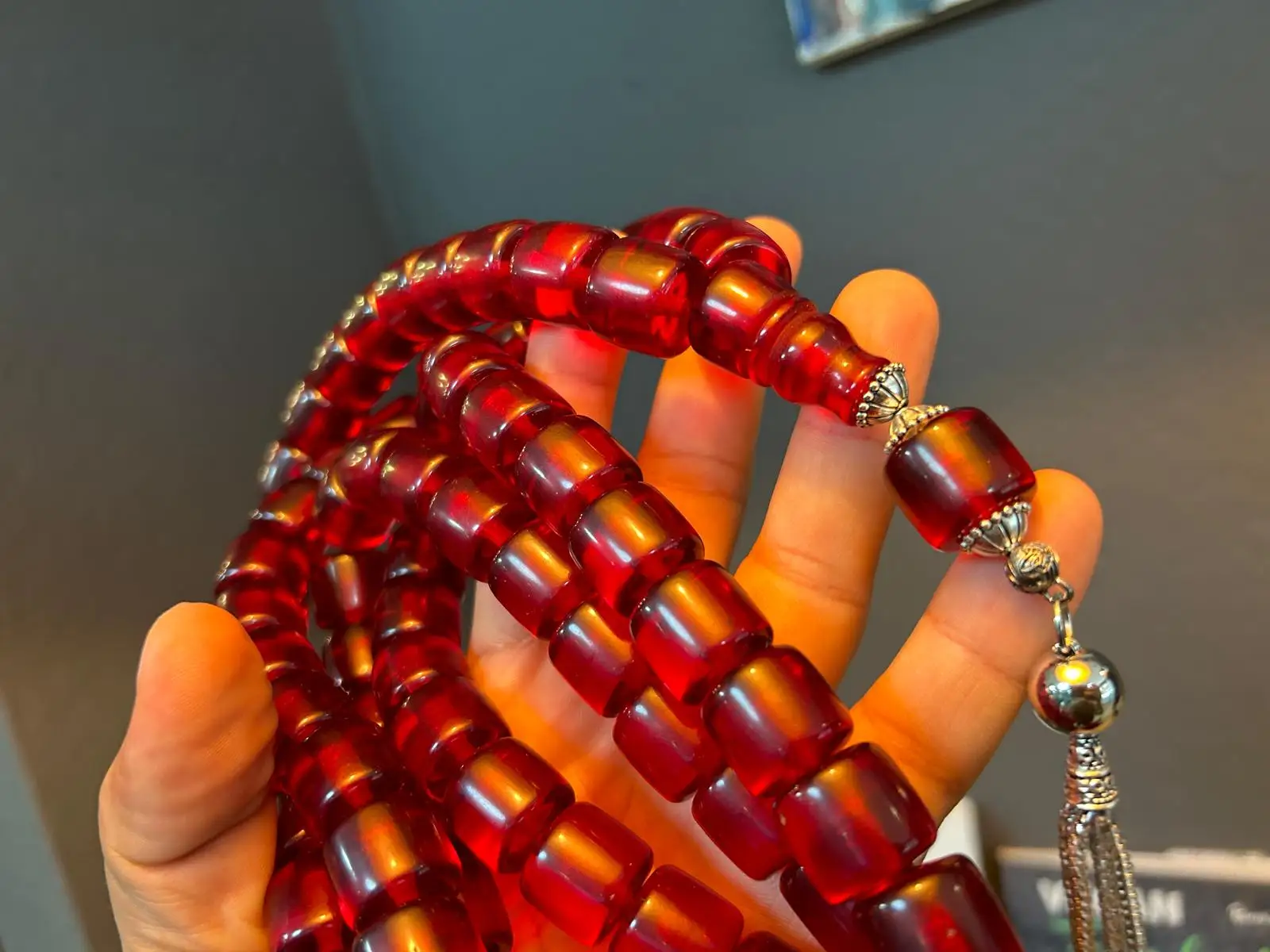 100 Red Bakelite Ottoman Rare Faturan  German Amber Sandalous Misbaha Prayerbeads Rosary Tasbih Tesbih İslam Subha T43