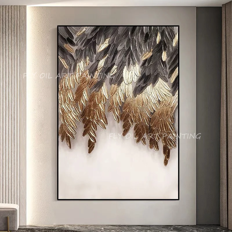100% Hand Painted gold foil luxury picture landscape scenery Oil Painting on Canvas Art Classic Cuadros Decor Posters gift