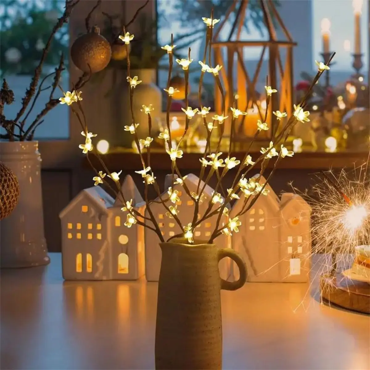 

1pc 20 LED Cherry Blossom Tree Landscape Lights, Wedding Birthday Valentine's Day Holiday Party Indoor Outdoor, Warm White