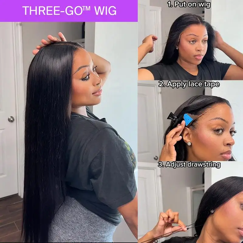 Megalook 13x6 Glueless Lace Frontal Wig Ear To Ear HD Lace Skin Melted Bye Bye Knots  Straight Human Hair Wigs with Drawstring