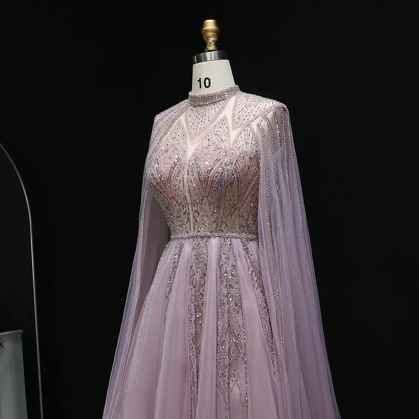 Sharon Said Luxuriöses Dubai Rosa Abendkleid mit Cape-Ärmeln Braun für Muslimische Arabische Hochzeit Damen Partykleider SS050 Maßanfertigung – Detail 8