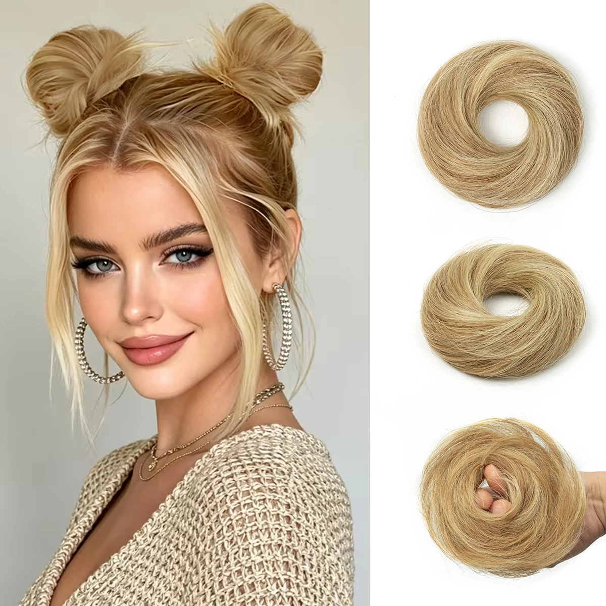 Chignon Hair Buns Real Human Hair Extensions Elegant Hair Bun Style Blond Hair 6inch