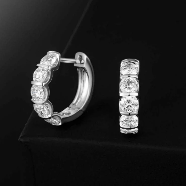 1.02ct-10pcs Round‑Brilliant Cut Lab Grown Diamond CVD 18K Gold Hoop Earrings, Channel setting Design NGTC Certified  Wholesale