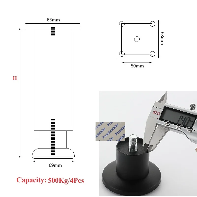 4Pcs Stainless Steel Dia.5cm Adjustable Furniture Leg With Leveling Feet Couch Sofa Cabinet TV Stand Matte Black White