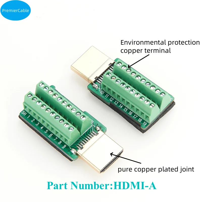 HDMI Male Solderless Adapter HDMI Terminal Solderfree Breakout Board Free Welding Quick Connector 2 Row 19Pin Signal Terminal