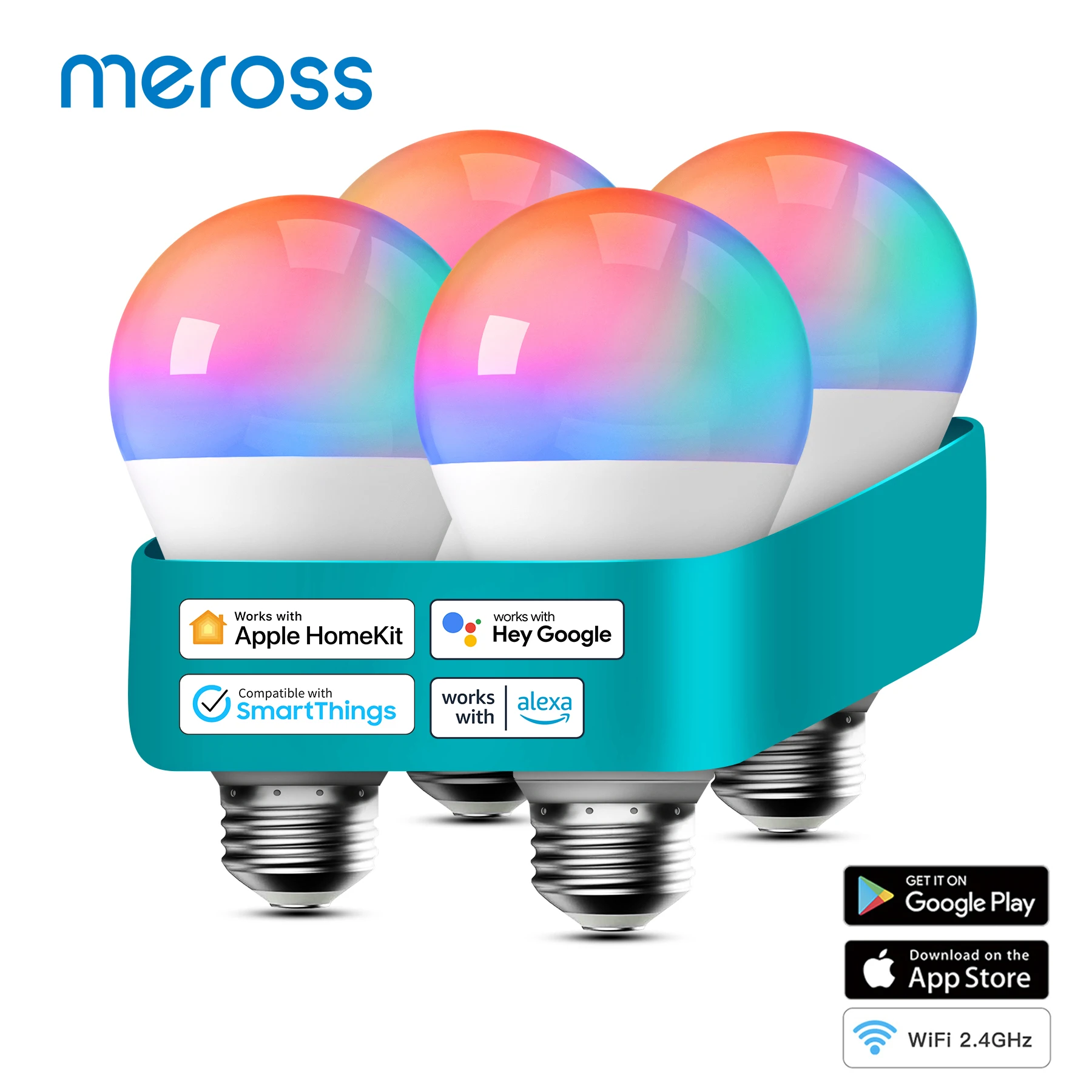 Meross Smart Bulb WiFi Light Bulb LED Lamp RGBWW Dimmable E26 E27 B22 9W(60W Equivalent) Support Alexa Google Home SmartThings