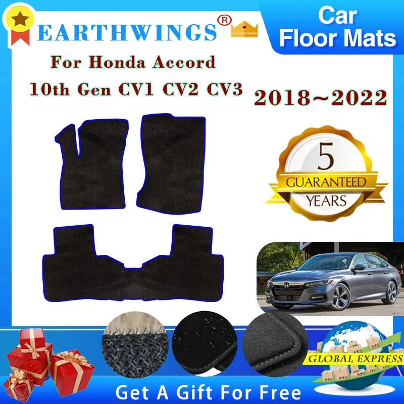 Car Floor Mats For Honda Accord 10th Gen CV1 CV2 CV3 2018~2022  Sedan Rugs Panel Footpads Carpet Cover Pad Foot Pads Accessories