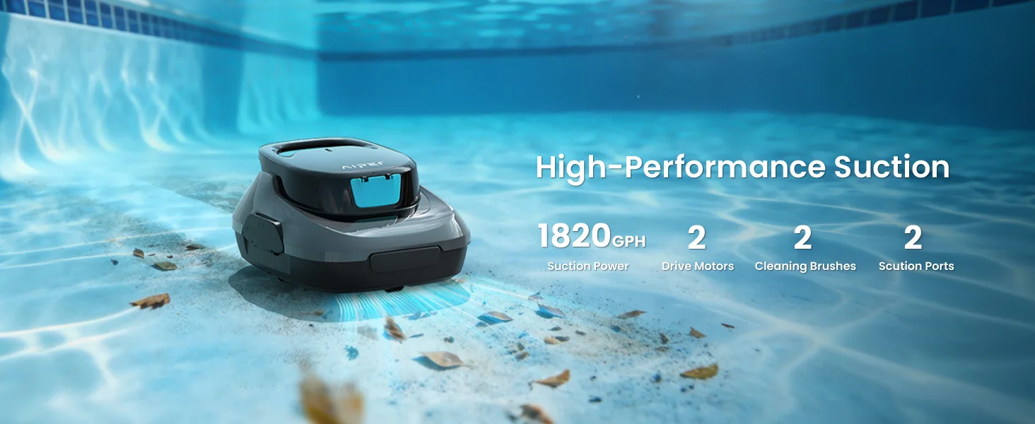 (Renewed) AIPER Scuba SE Cordless Pool Cleaner with 90-Min Runtime, Smart Self-Parking, Lightweight, Pool Vacuum for Above Ground Flat Pools up to 860 Sq.ft, Dark