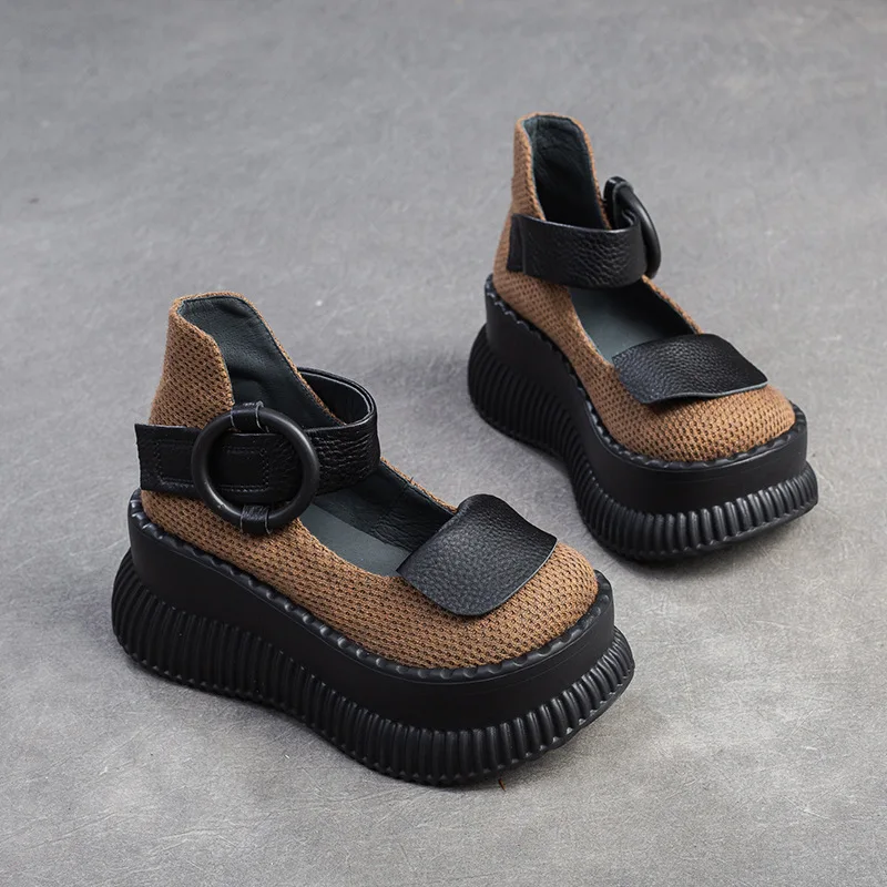 2024 Lente Nieuwe Niche Lichte Luxe Enkele Schoenen Muffin Sandalen Hoge Hak Plateauzolen Casual Damesschoenen