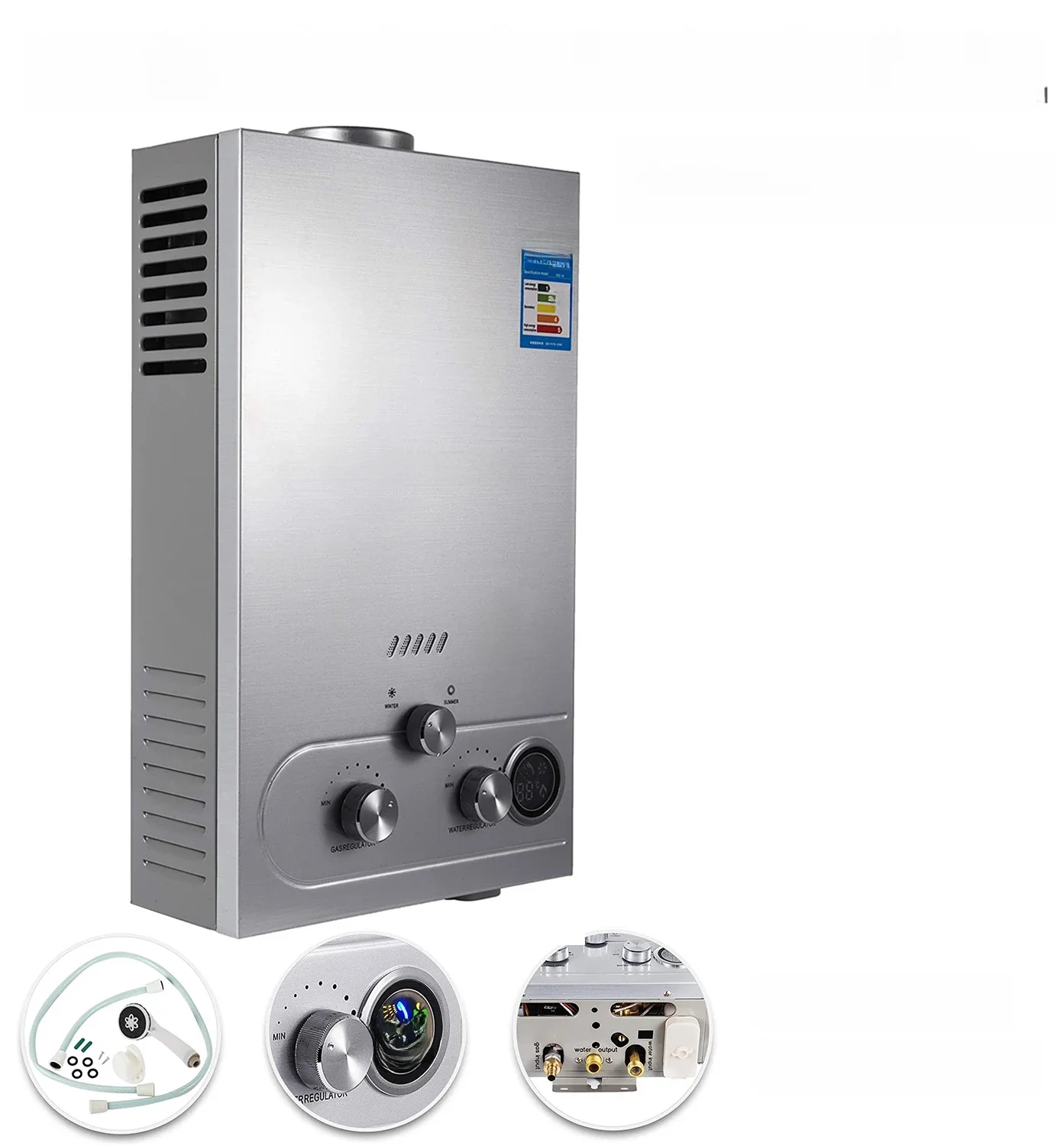 Vevor Lpg Warmwaterboiler Propaan Gas Lpg Tankless 6/8/10/12/16/18l 4.8gpm Roestvrijstalen Propaan Gasboiler Kit - afbeelding 2